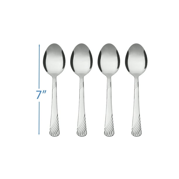 4-Piece Set of Silver Swirl Stainless Metal Dinner Spoons by Mainstays