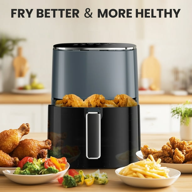 edx 6 Qt Compact Air Fryer - Multifunctional Electrical Sizzling Oven, Oilless Cooker with Digital LED Touchscreen, Auto Shut-off, 400°F for Crispy Outcomes, ETL Licensed, Gray