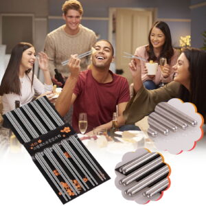 Kokovifyves Dwelling Necessities Set of 5 Steel Reusable Stainless Metal Chopsticks for Korean and Chinese language Delicacies