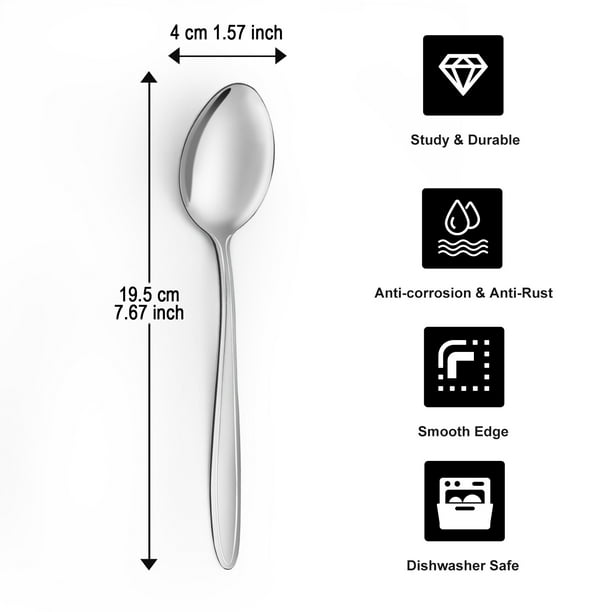 Mirdinner 24-Piece Stainless Metal Soup Spoon Set, 7.67-Inch Silver Dinner Spoons for House, Kitchen, or Restaurant Use, Mirror Polished and Dishwasher Secure