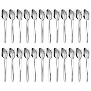 Mirdinner 24-Piece Stainless Metal Soup Spoon Set, 7.67-Inch Silver Dinner Spoons for House, Kitchen, or Restaurant Use, Mirror Polished and Dishwasher Secure