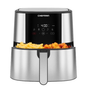 New Chefman Turbofry Air Fryer with Basket Divider – 8 Qt Capability, Stainless Metal