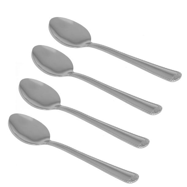 Set of 4 Silver Stainless Metal Dinner Spoons with Lace Design by Mainstays