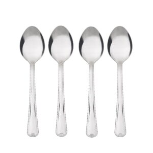 Set of 4 Silver Stainless Metal Dinner Spoons with Lace Design by Mainstays